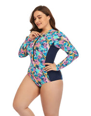 Ocevara Ocevara - Multicolor High Neckline Zip Long Sleeve One Piece Swimsuit - image 5