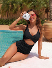 Ocevara Ocevara - Women's One Piece Swimsuits Push Up Tummy Control Bathing Suits V Neck Cutout Modest - image 12