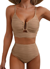 Ocevara Ocevara High-Waisted Tummy Control Bikini Set Textured U-Wire Cutout Swimwear - image 20