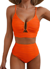 Ocevara Ocevara High-Waisted Tummy Control Bikini Set Textured U-Wire Cutout Swimwear - image 43