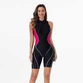 Colorblock Zip-Front Sleeveless Rash Guard Swimsuit