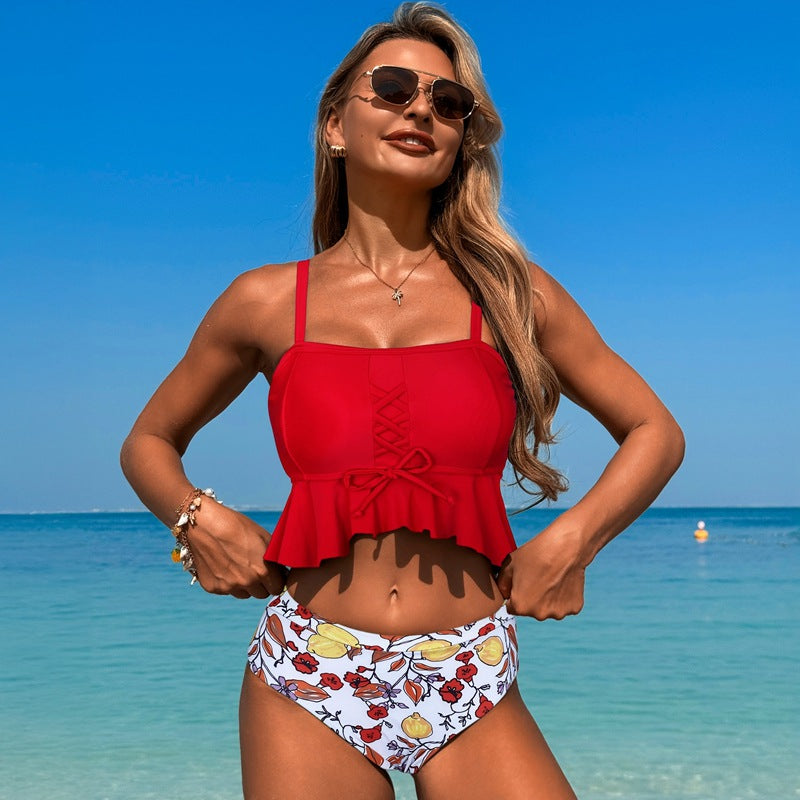 Ocevara - Women's Two Pieces Bikini Set Ruffle Falbala Swimwear Bathing Suits