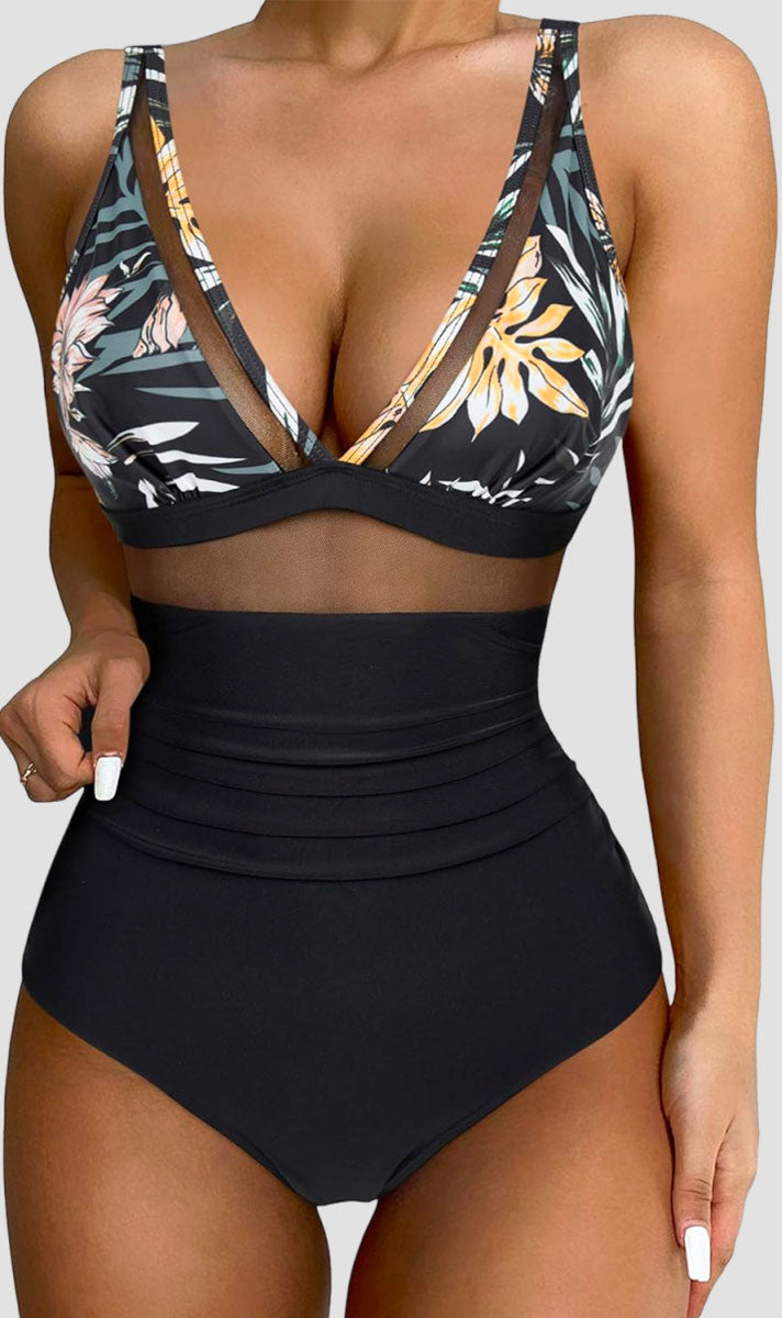 Ocevara - Women Sexy Mesh Tummy Control Swimsuit Push Up High Waisted Bathing Suit