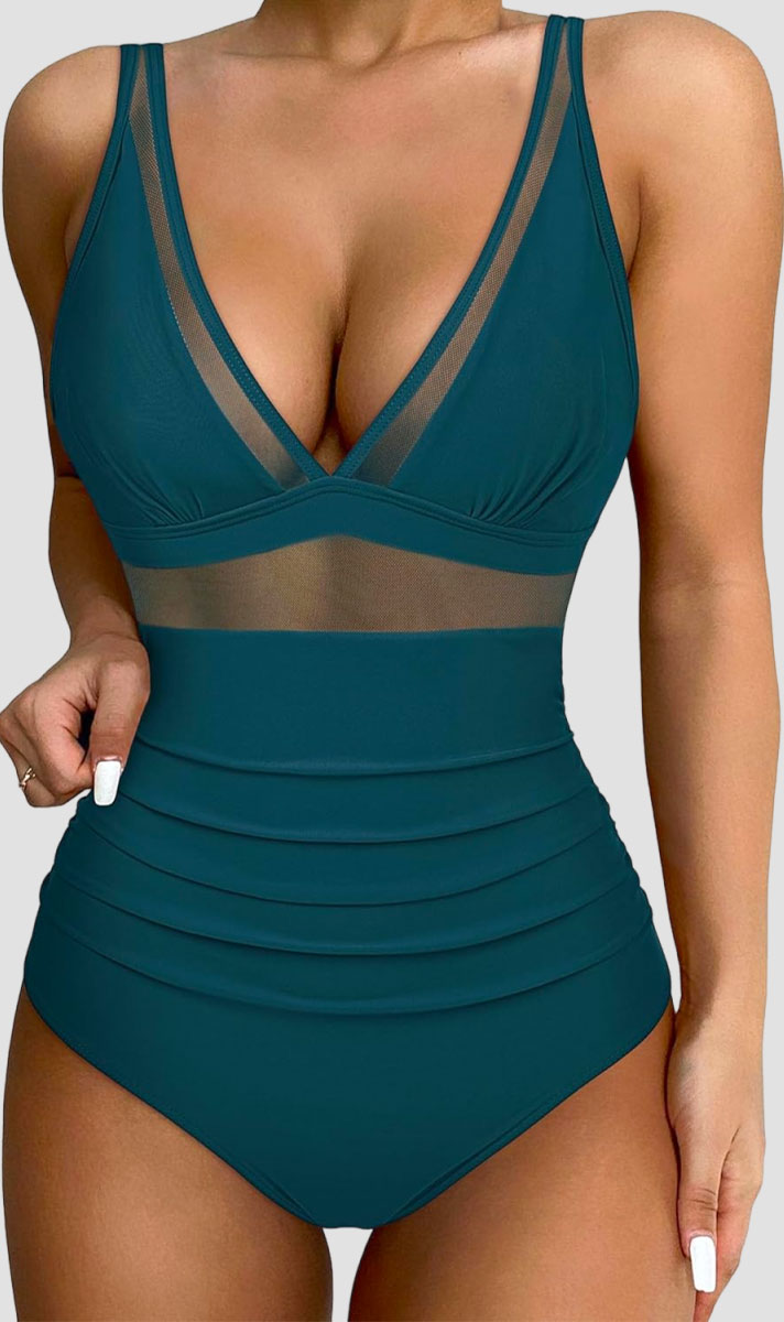 Ocevara - Women Sexy Mesh Tummy Control Swimsuit Push Up High Waisted Bathing Suit