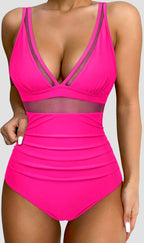 Ocevara - Women Sexy Mesh Tummy Control Swimsuit Push Up High Waisted Bathing Suit