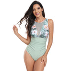 Ocevara - Womens One Piece Swimsuits Tummy Control Slimming Bikini Sets V Neck Printing Mesh Sheer Bathing Suit