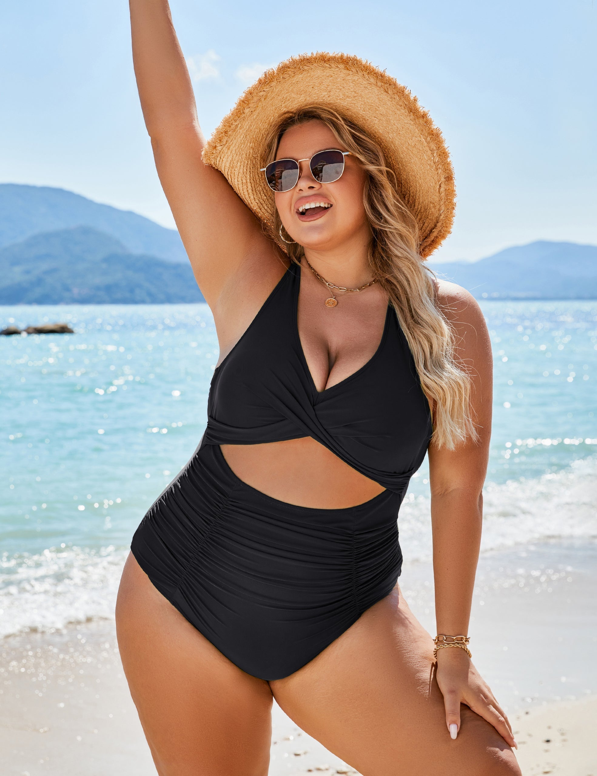 Ocevara Ocevara - Women's One Piece Swimsuits Push Up Tummy Control Bathing Suits V Neck Cutout Modest - image 6