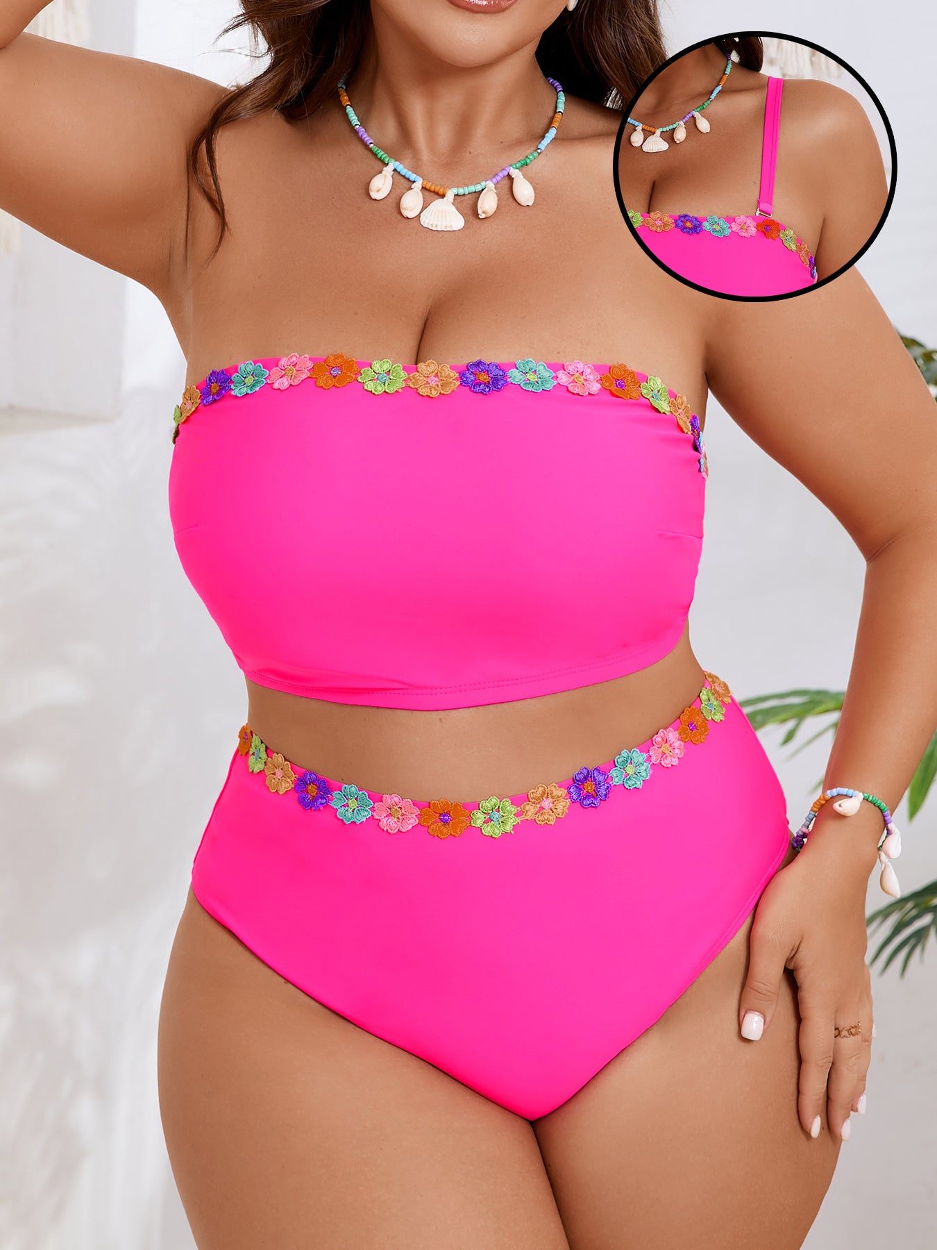 Floral Trim Bandeau Bikini Set