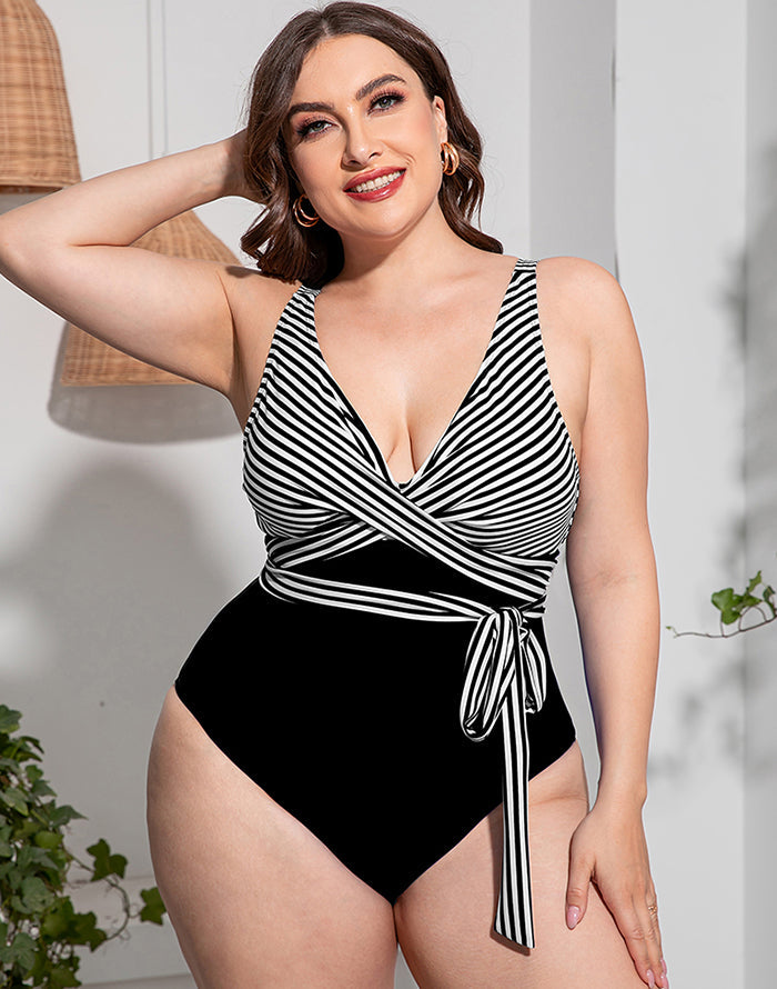 Ocevara Solid Striped Plus Size One-Piece Swimsuit - image 6