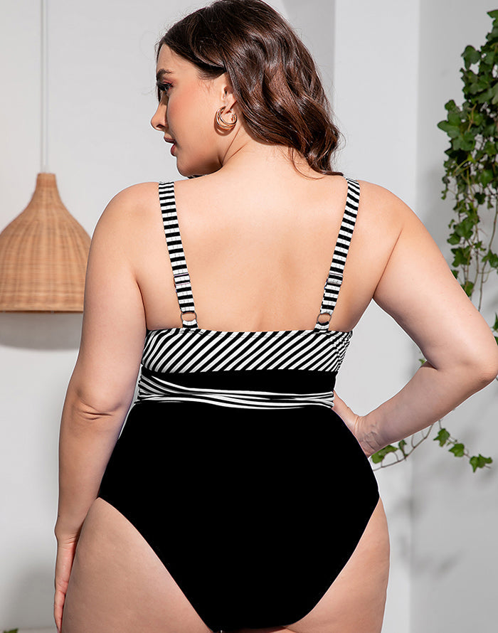 Ocevara Solid Striped Plus Size One-Piece Swimsuit - image 5