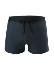 Men's Solid Color Drawstring Square-Leg Swim Trunks