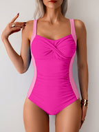 Ocevara - Women One Piece Swimsuit Ruched Tummy Control Bathing Suit Slimming Color Block Swim Suit Swimwear