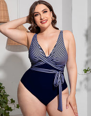 Ocevara Solid Striped Plus Size One-Piece Swimsuit - image 3