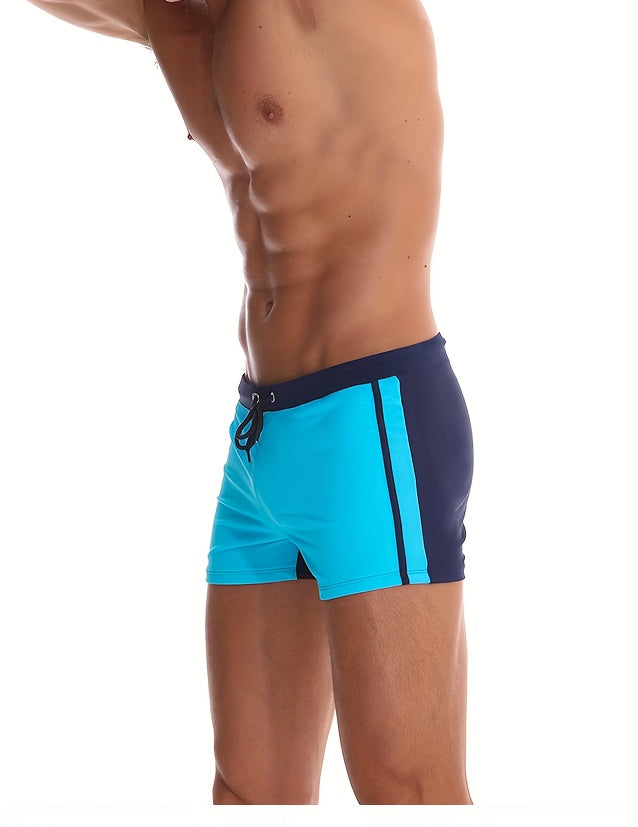 Men's Solid Color Drawstring Square-Leg Swim Trunks