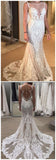 Mermaid V-neck Lace Wedding Dresses With Court Train, Bridal Gown OK1886