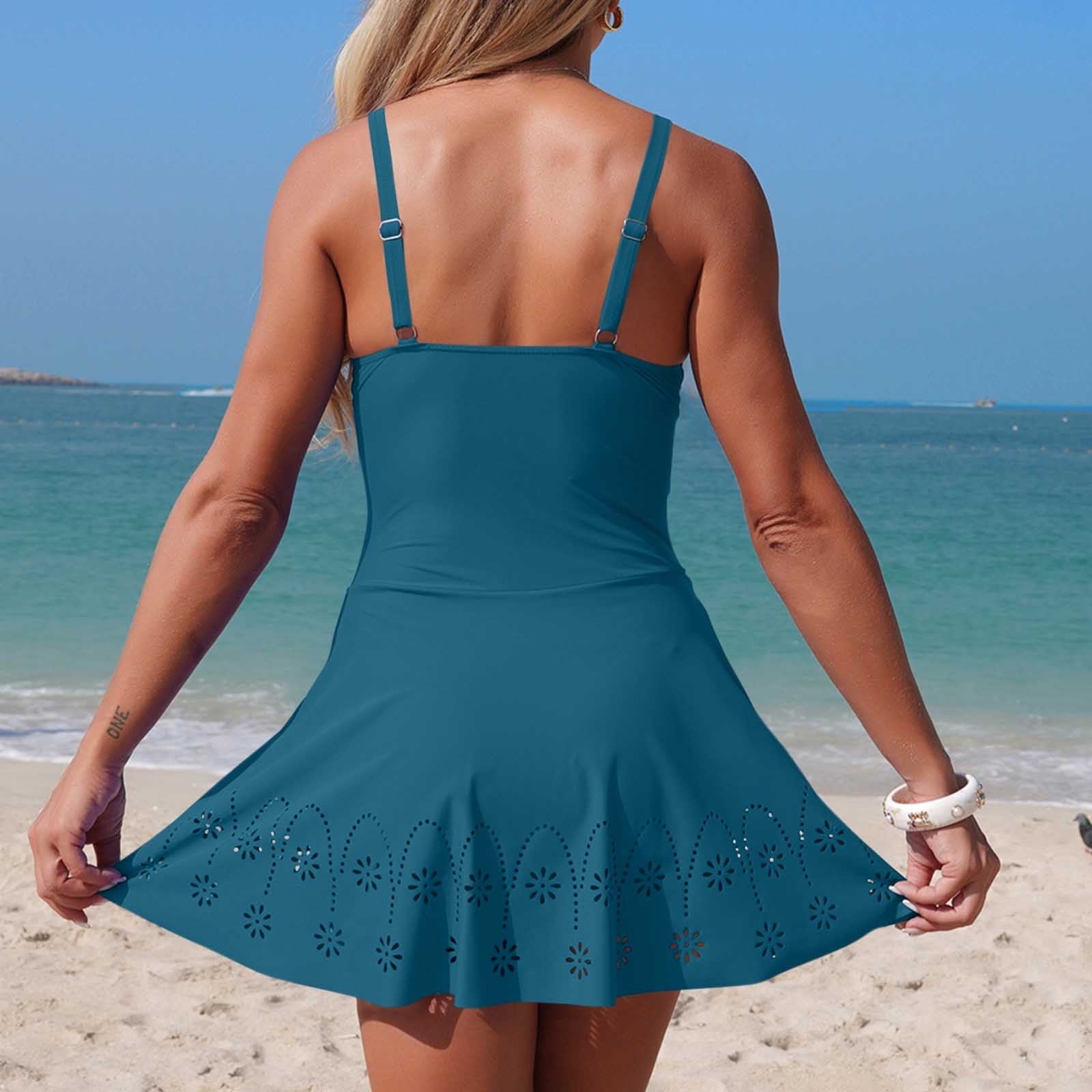 Women's Athletic One Piece Solid Color Swimsuit with Skirted Cover and Cutouts, Modest Yet Sexy for Active Beach Day