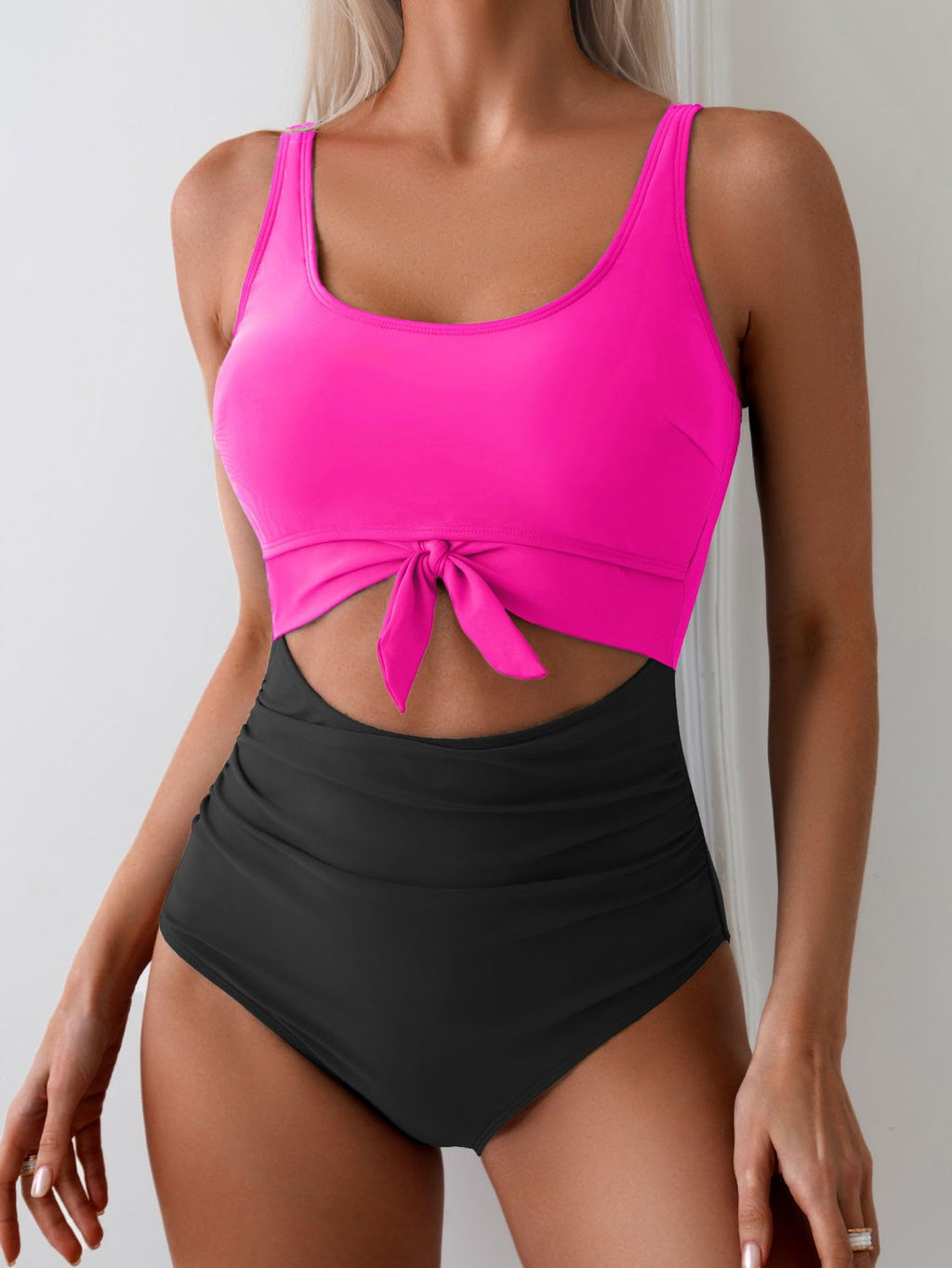 Ocevara - Women's One Piece Swimsuit Tummy Control Slimming Bathing Suit Cutout Tie Knot Swimwear