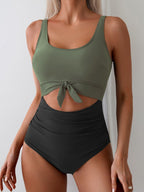 Ocevara - Women's One Piece Swimsuit Tummy Control Slimming Bathing Suit Cutout Tie Knot Swimwear