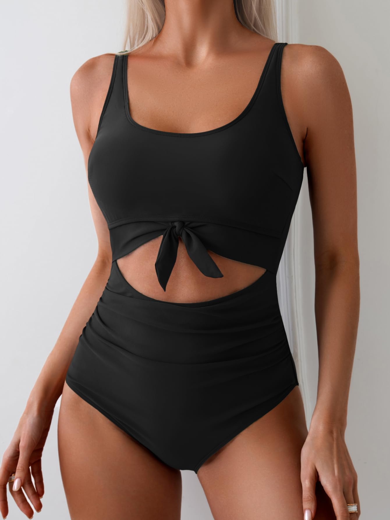 Ocevara - Women's One Piece Swimsuit Tummy Control Slimming Bathing Suit Cutout Tie Knot Swimwear