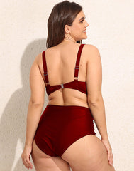 Ocevara Solid Color Stripes Plus Size Bikini - image 2