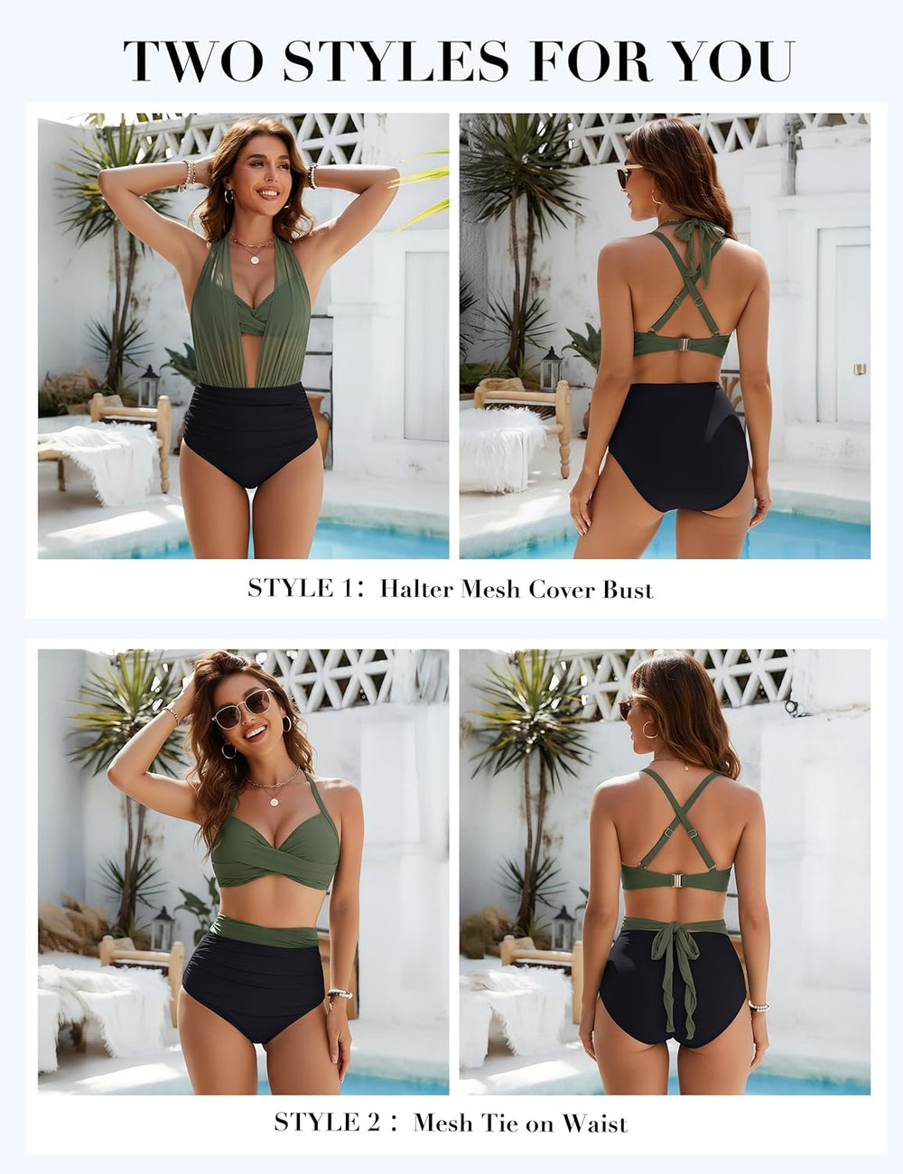 High Waisted Tummy Control Mesh Bikini Set
