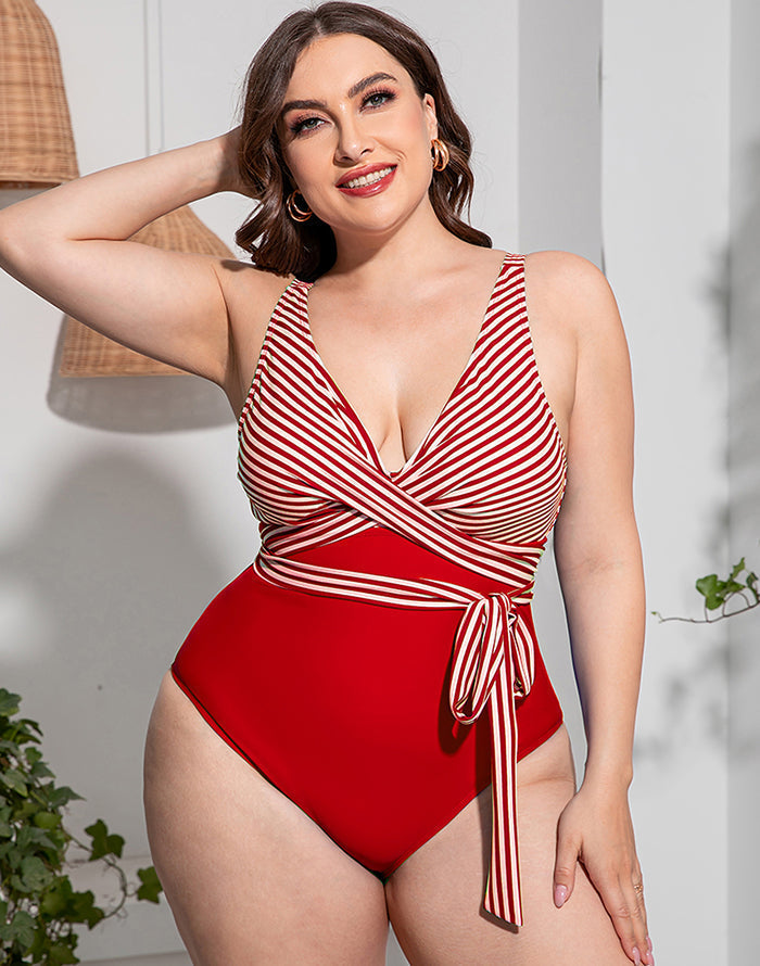 Ocevara Solid Striped Plus Size One-Piece Swimsuit - image 12