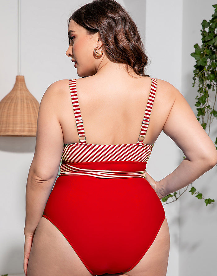 Ocevara Solid Striped Plus Size One-Piece Swimsuit - image 11