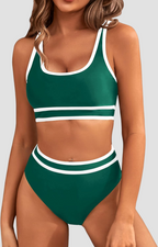 Ocevara - Women's High Waisted Bikini Sets Sporty Two Piece Swimsuits Color Block Cheeky High Cut Bathing Suits