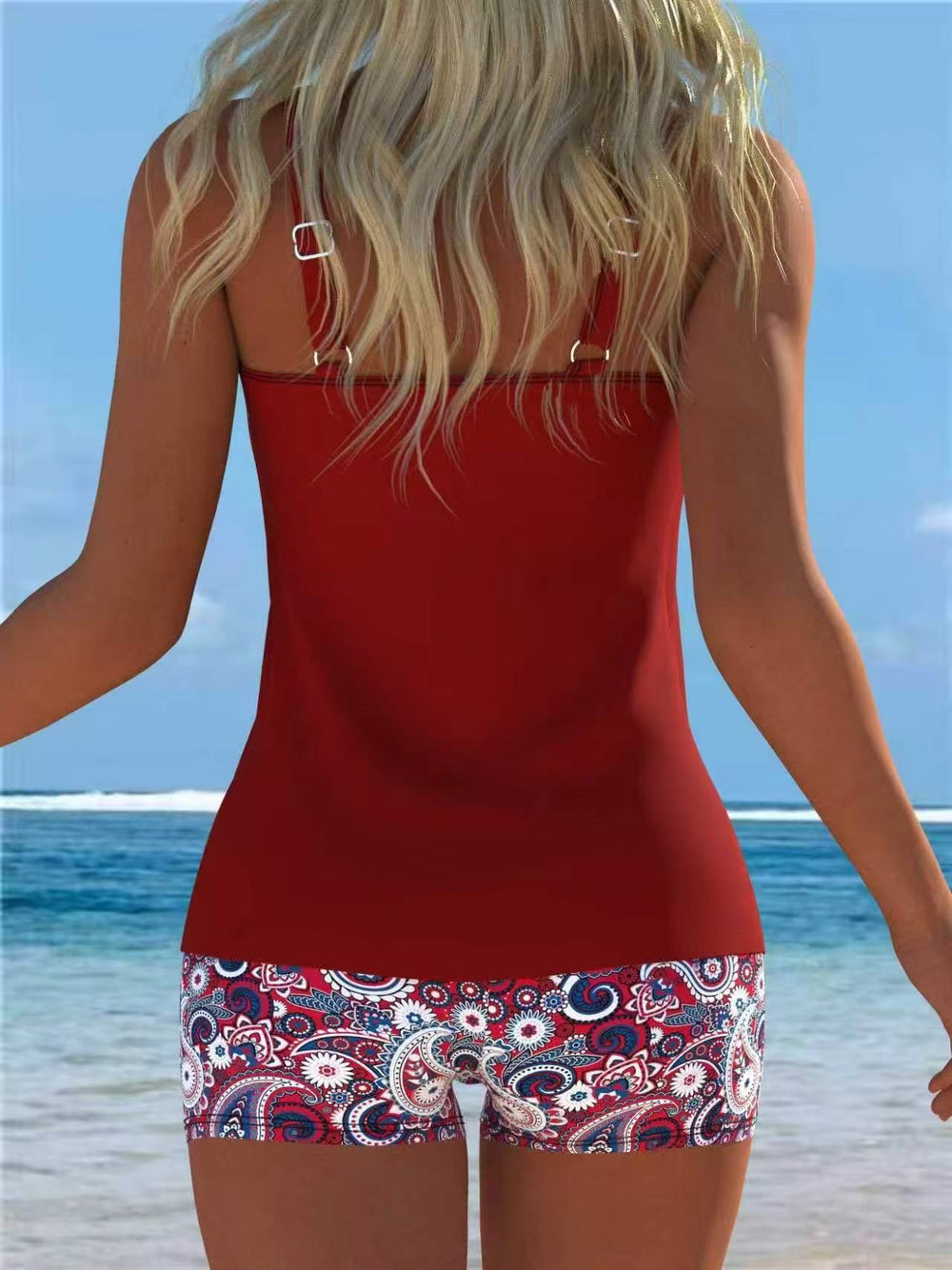 Printed Adjustable Strap Tankini and Boyshort Set image 2