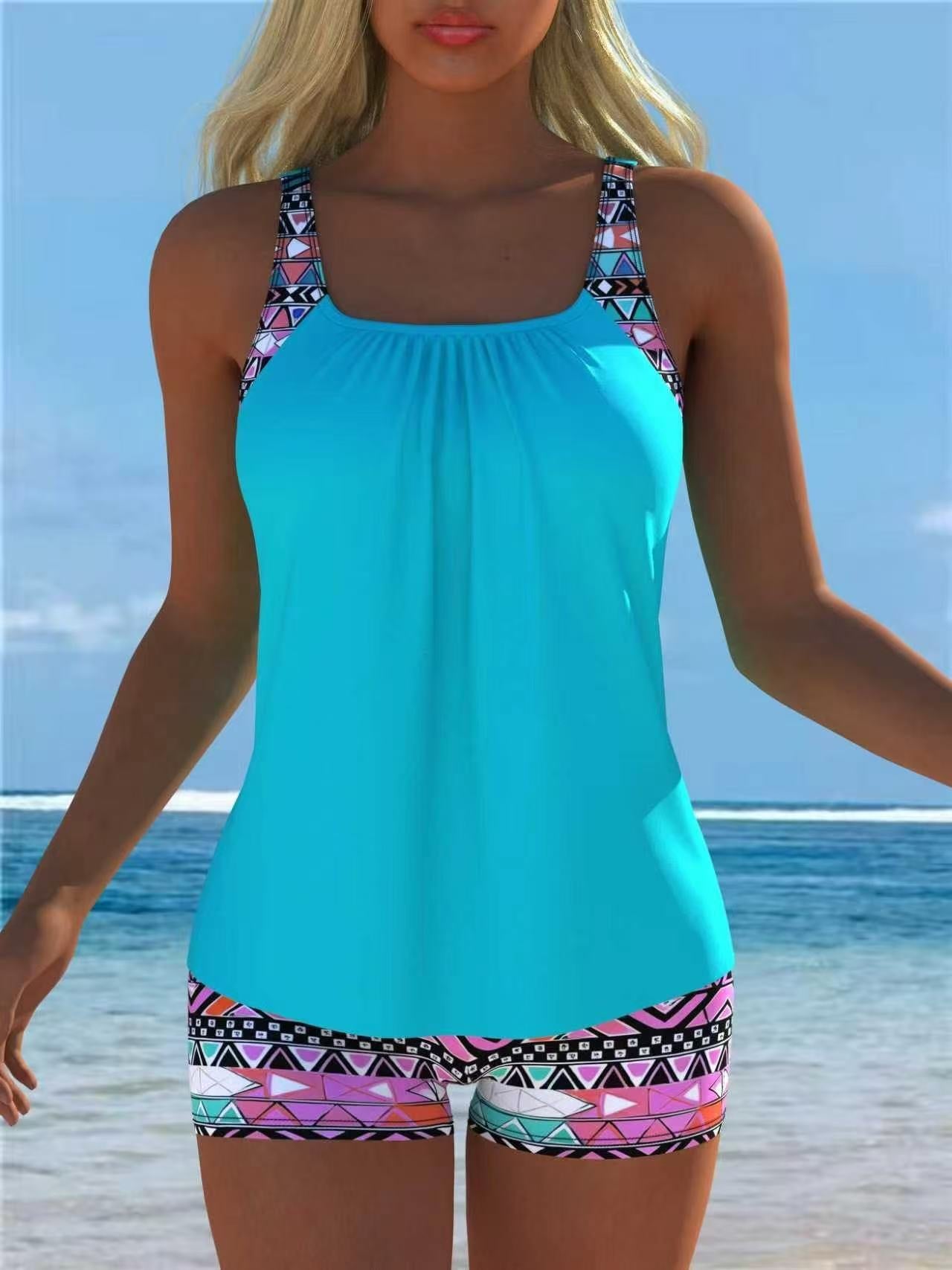 Printed Adjustable Strap Tankini and Boyshort Set image 7