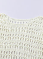 Ocevara - White Mesh Knitted Long Sleeve Hollow Sun-proof Round Neck Cover Up