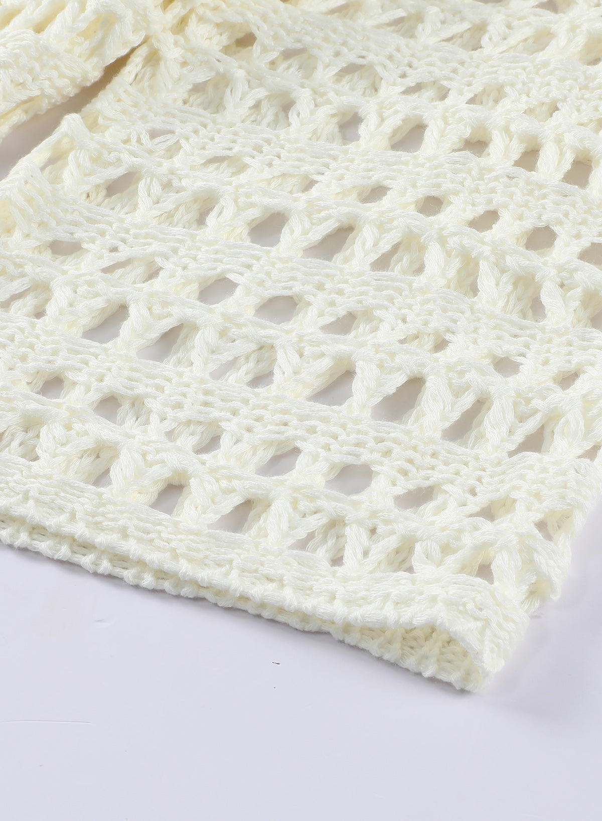 Ocevara - White Mesh Knitted Long Sleeve Hollow Sun-proof Round Neck Cover Up