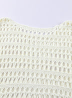 Ocevara - White Mesh Knitted Long Sleeve Hollow Sun-proof Round Neck Cover Up