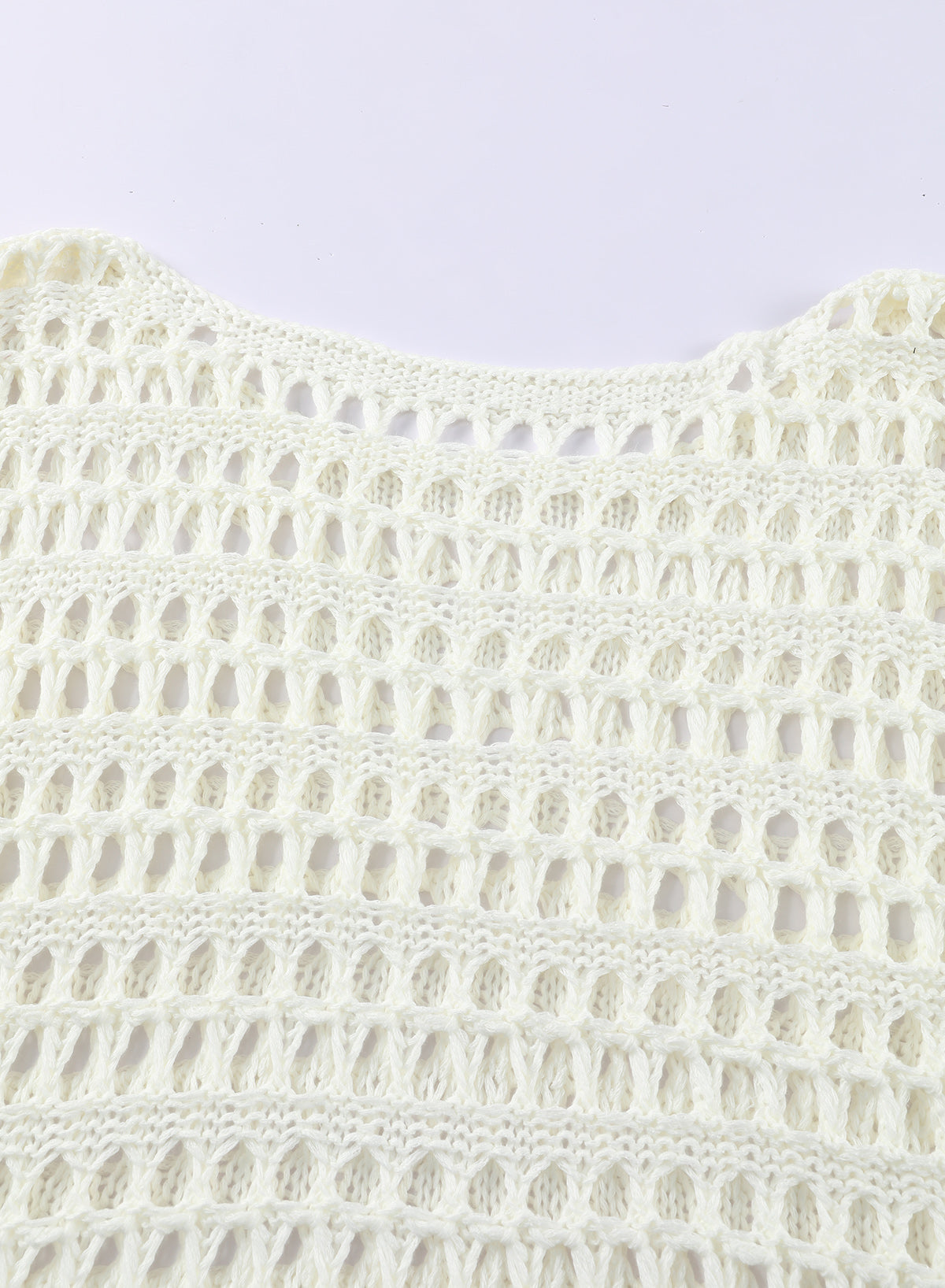 Ocevara - White Mesh Knitted Long Sleeve Hollow Sun-proof Round Neck Cover Up