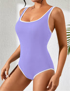 Ocevara - Women's One Piece Swimsuit Sports Adjustable Strap Bathing Suit Color Block Ribbed High Cut Swimsuits