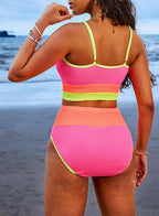 Ocevara - Women 2 Piece Bikini Set High Waisted Color Block Swimsuit Beach Scrunch Ribbed Bathing Suit