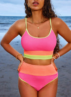 Ocevara - Women 2 Piece Bikini Set High Waisted Color Block Swimsuit Beach Scrunch Ribbed Bathing Suit