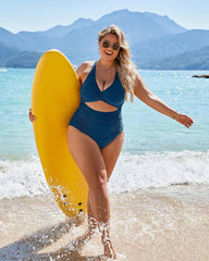 Ocevara Ocevara - Women's One Piece Swimsuits Push Up Tummy Control Bathing Suits V Neck Cutout Modest - image 3
