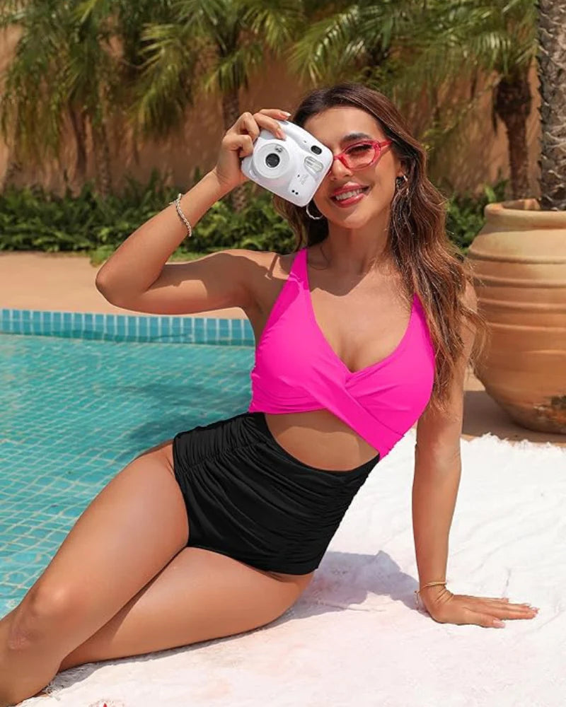 Ocevara Ocevara - Women's One Piece Swimsuits Push Up Tummy Control Bathing Suits V Neck Cutout Modest - image 20