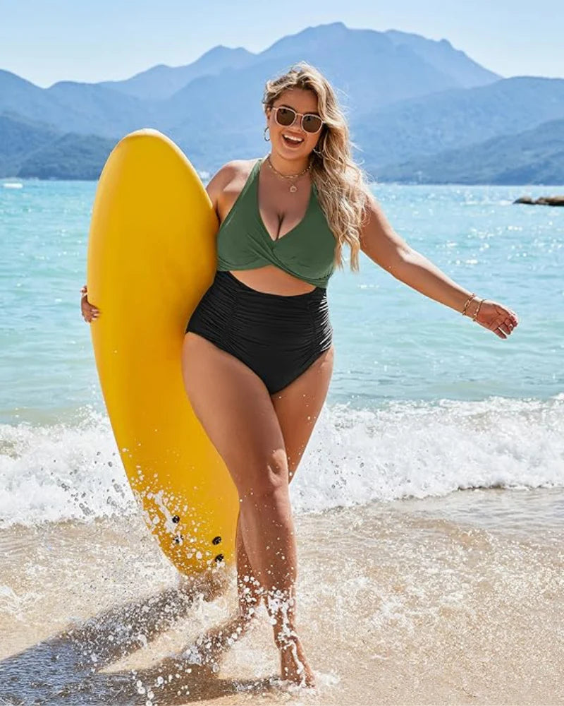 Ocevara Ocevara - Women's One Piece Swimsuits Push Up Tummy Control Bathing Suits V Neck Cutout Modest - image 23