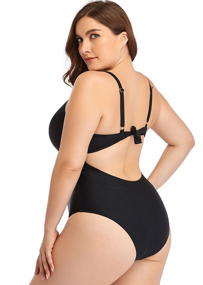 Dark Blue Sweetheart Neckline Cutout One-Piece Swimsuit