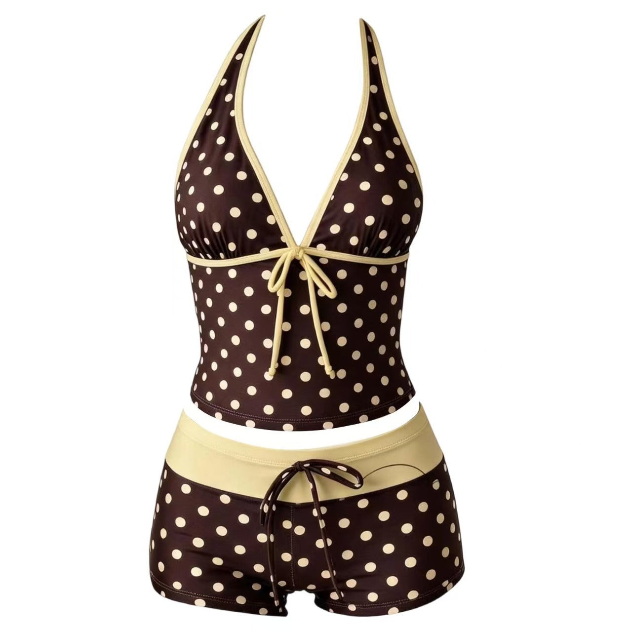 Polka Dot Halter Tankini and Boyshort Set - color-01