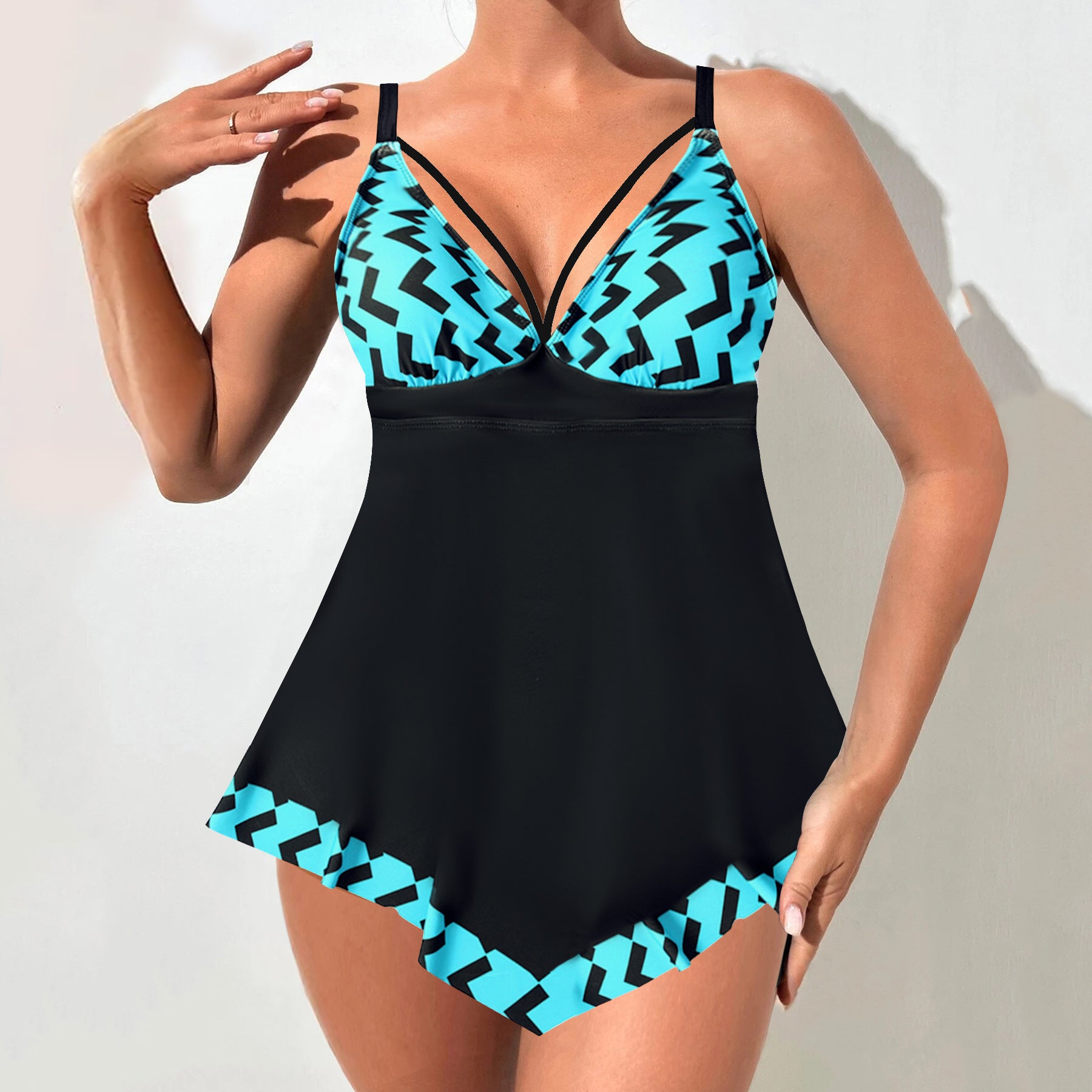 Printed V-Neck Plus Size Swim Dress