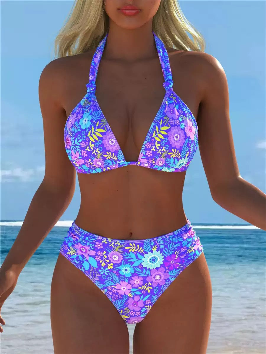 Printed Halter High-Waist Bikini Set - color-02