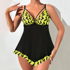 Printed V-Neck Plus Size Swim Dress - color-03