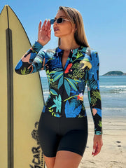 Tropical Print Zip-Front Long-Sleeve Rash Guard Set - color-03