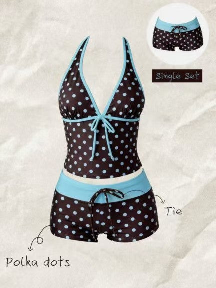 Polka Dot Halter Tankini and Boyshort Set - color-03