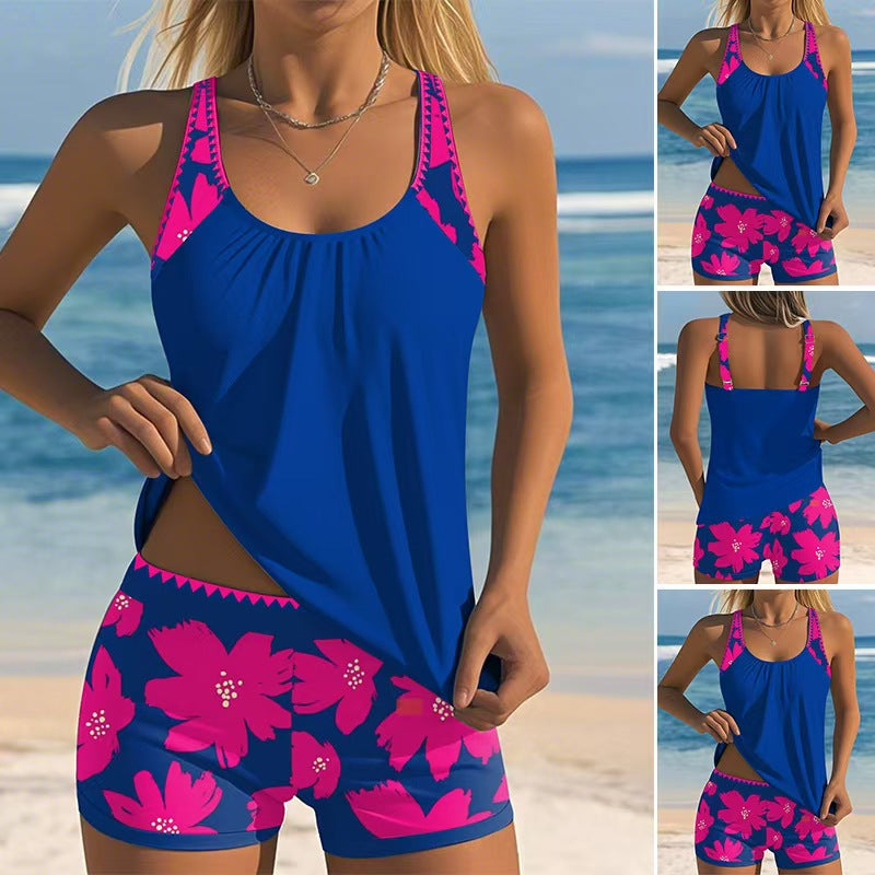 Floral Racerback Tankini and Boyshort Swim Set - color-04