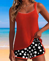Floral Ribbed Tankini and Boyshort Swim Set - color-04