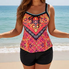 Tie-Front Tankini and Floral Boyshort Swim Set - color-04